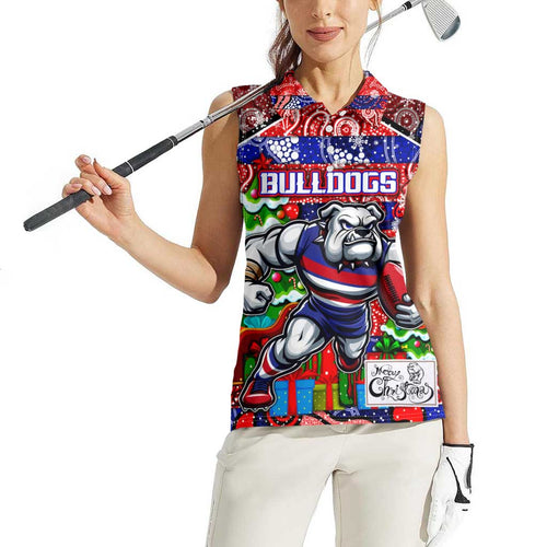 Custom Bulldogs Football Merry Christmas Women Sleeveless Polo Shirt Indigenous Australian Art