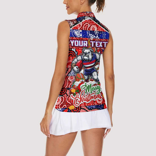 Custom Bulldogs Football Merry Christmas Women Sleeveless Polo Shirt Indigenous Australian Art