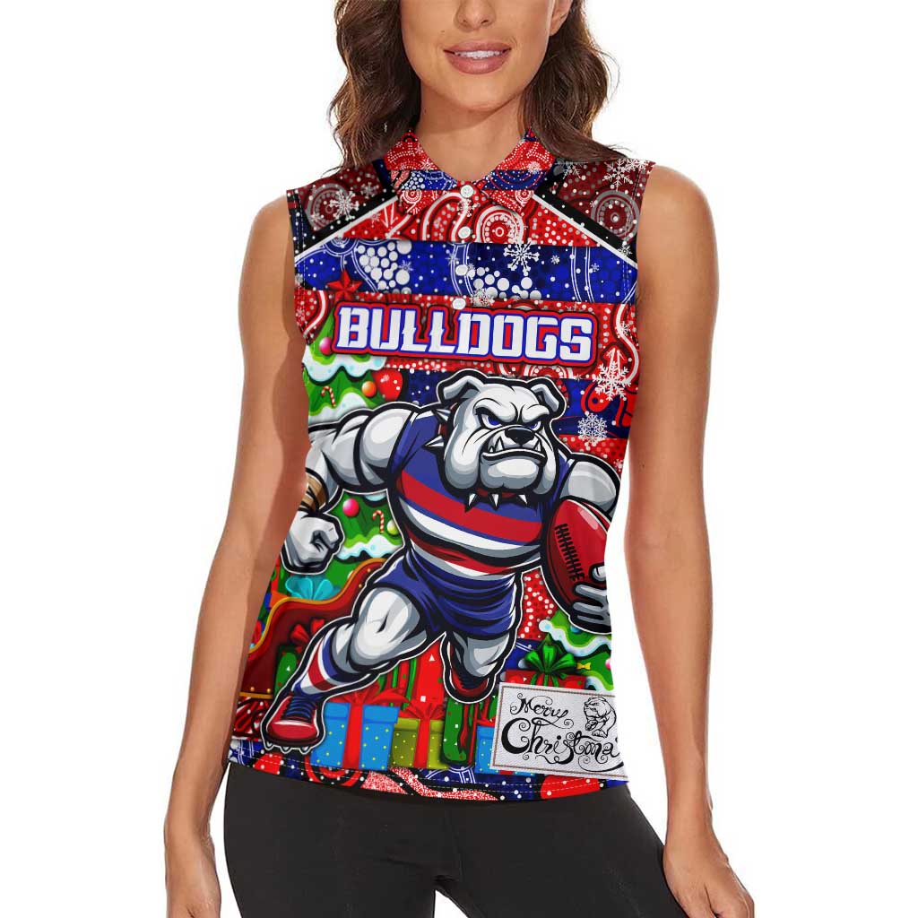 Custom Bulldogs Football Merry Christmas Women Sleeveless Polo Shirt Indigenous Australian Art