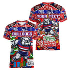 Custom Bulldogs Football Merry Christmas Women V-Neck T-Shirt Indigenous Australian Art