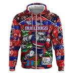 Custom Bulldogs Football Merry Christmas Zip Hoodie Indigenous Australian Art