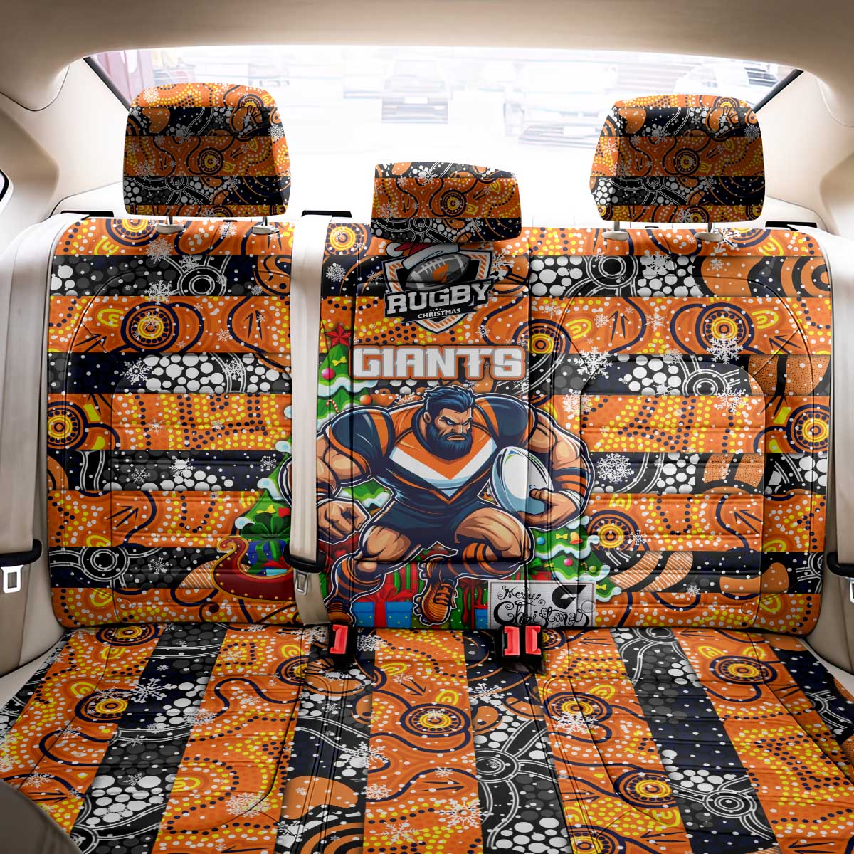 Giants Football Merry Christmas Back Car Seat Cover Indigenous Australian Art