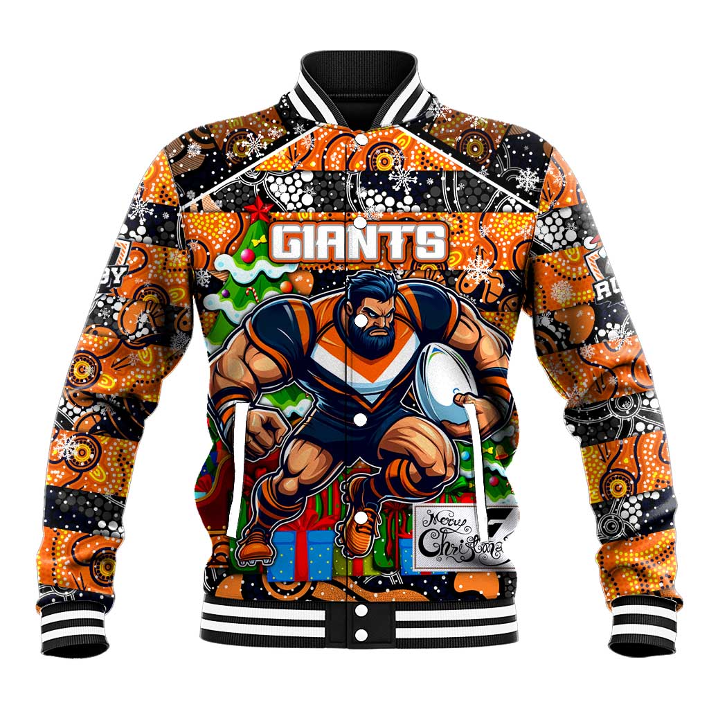 Custom Giants Rugby Merry Christmas Baseball Jacket Indigenous Australian Art