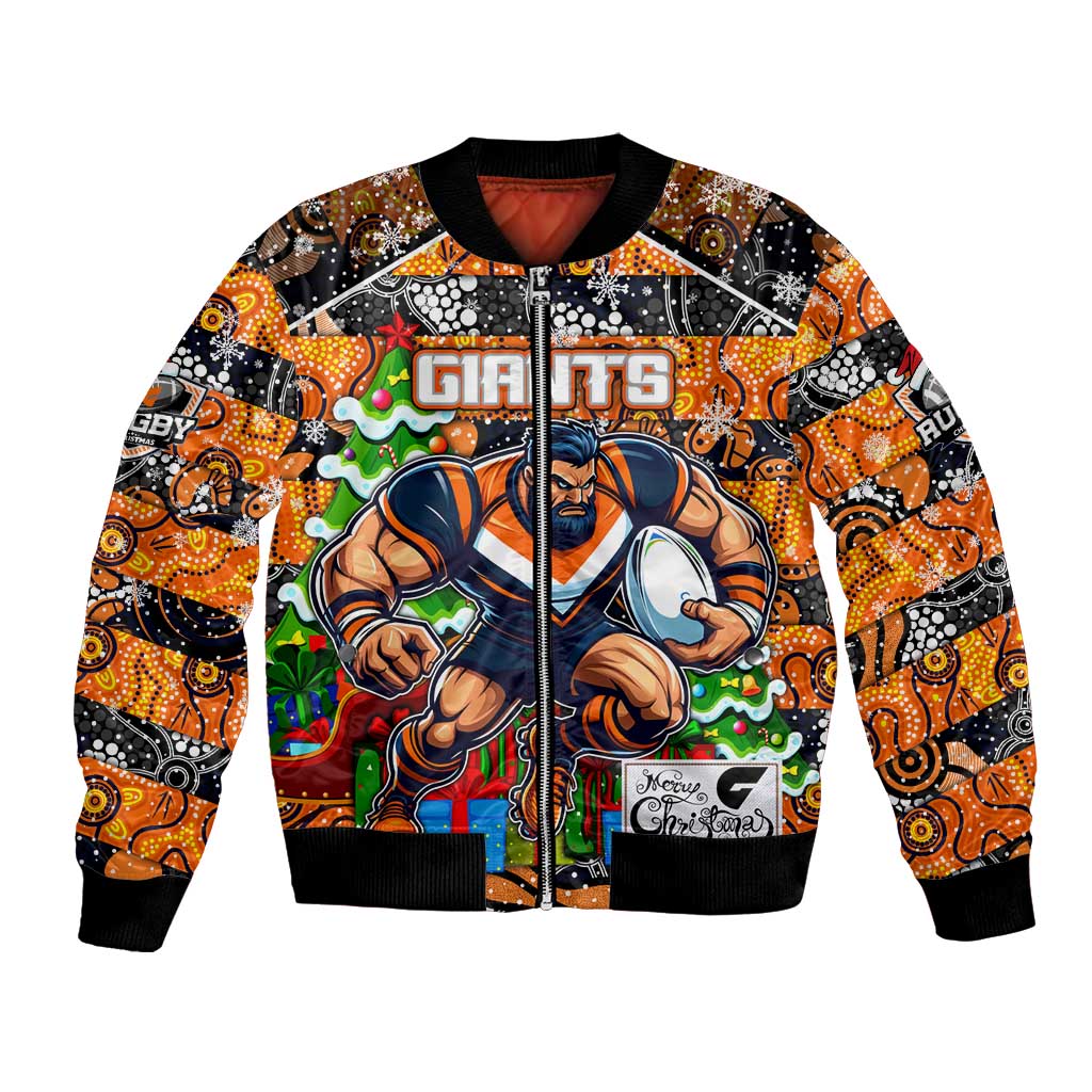 Custom Giants Rugby Merry Christmas Bomber Jacket Indigenous Australian Art