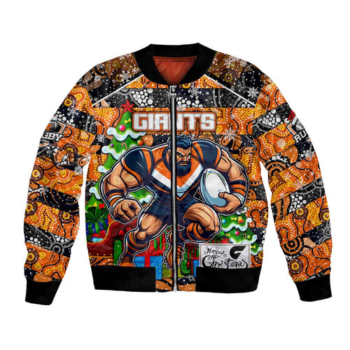 Custom Giants Rugby Merry Christmas Bomber Jacket Indigenous Australian Art