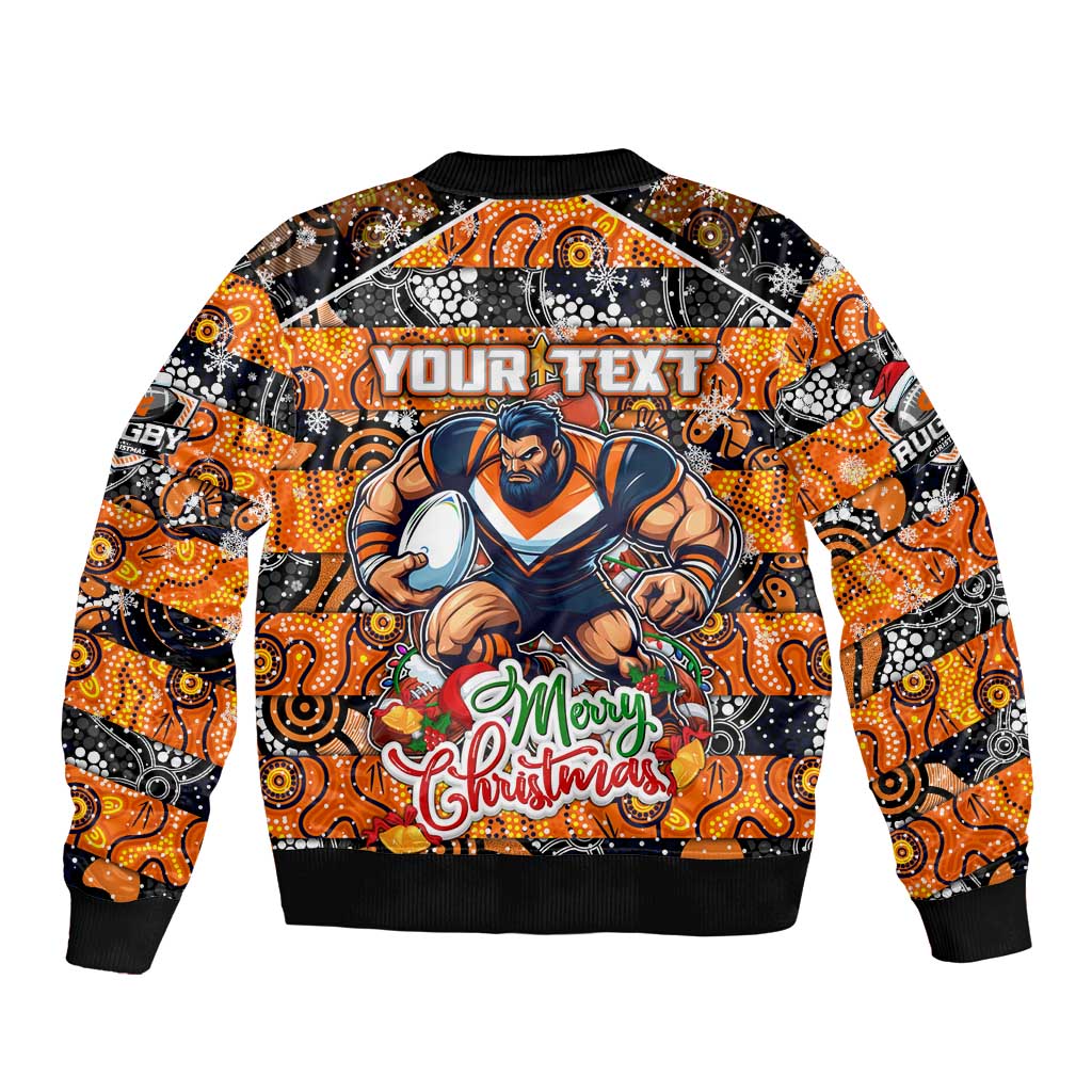 Custom Giants Rugby Merry Christmas Bomber Jacket Indigenous Australian Art