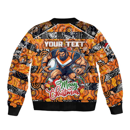 Custom Giants Rugby Merry Christmas Bomber Jacket Indigenous Australian Art
