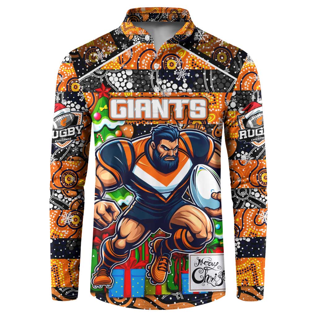 Custom Giants Rugby Merry Christmas Button Sweatshirt Indigenous Australian Art