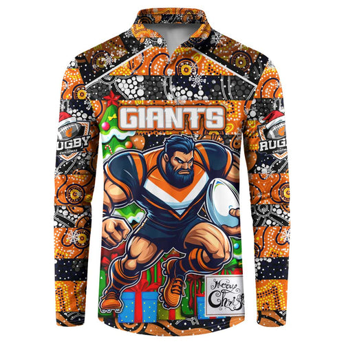 Custom Giants Rugby Merry Christmas Button Sweatshirt Indigenous Australian Art
