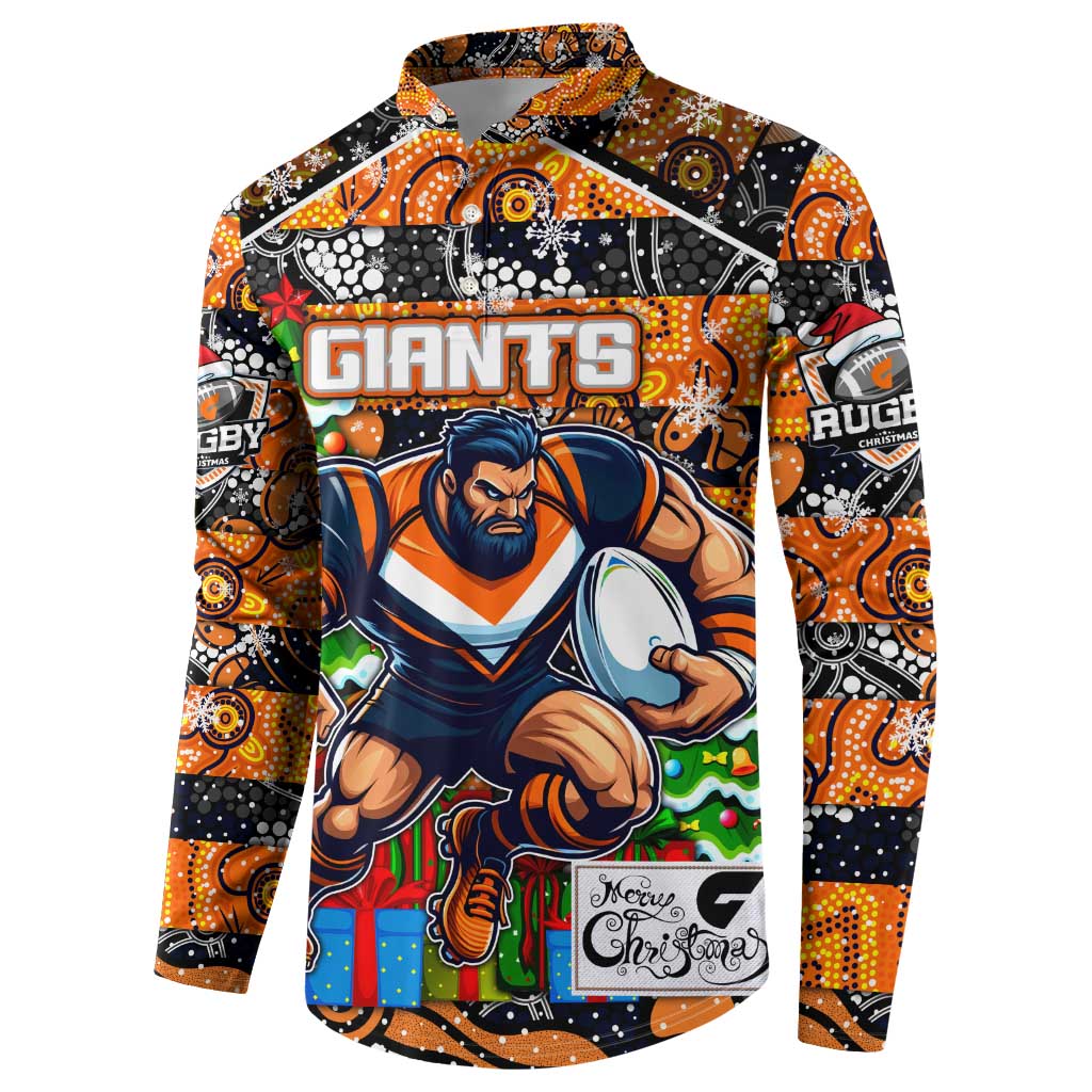 Custom Giants Rugby Merry Christmas Button Sweatshirt Indigenous Australian Art