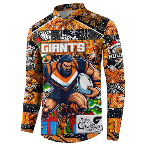 Custom Giants Rugby Merry Christmas Button Sweatshirt Indigenous Australian Art