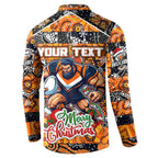Custom Giants Rugby Merry Christmas Button Sweatshirt Indigenous Australian Art