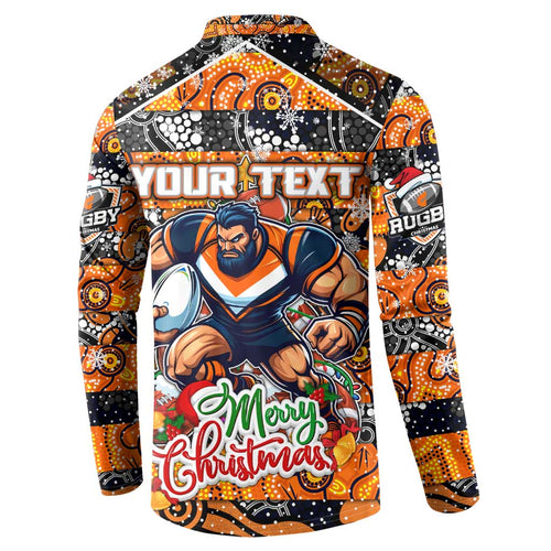 Custom Giants Rugby Merry Christmas Button Sweatshirt Indigenous Australian Art