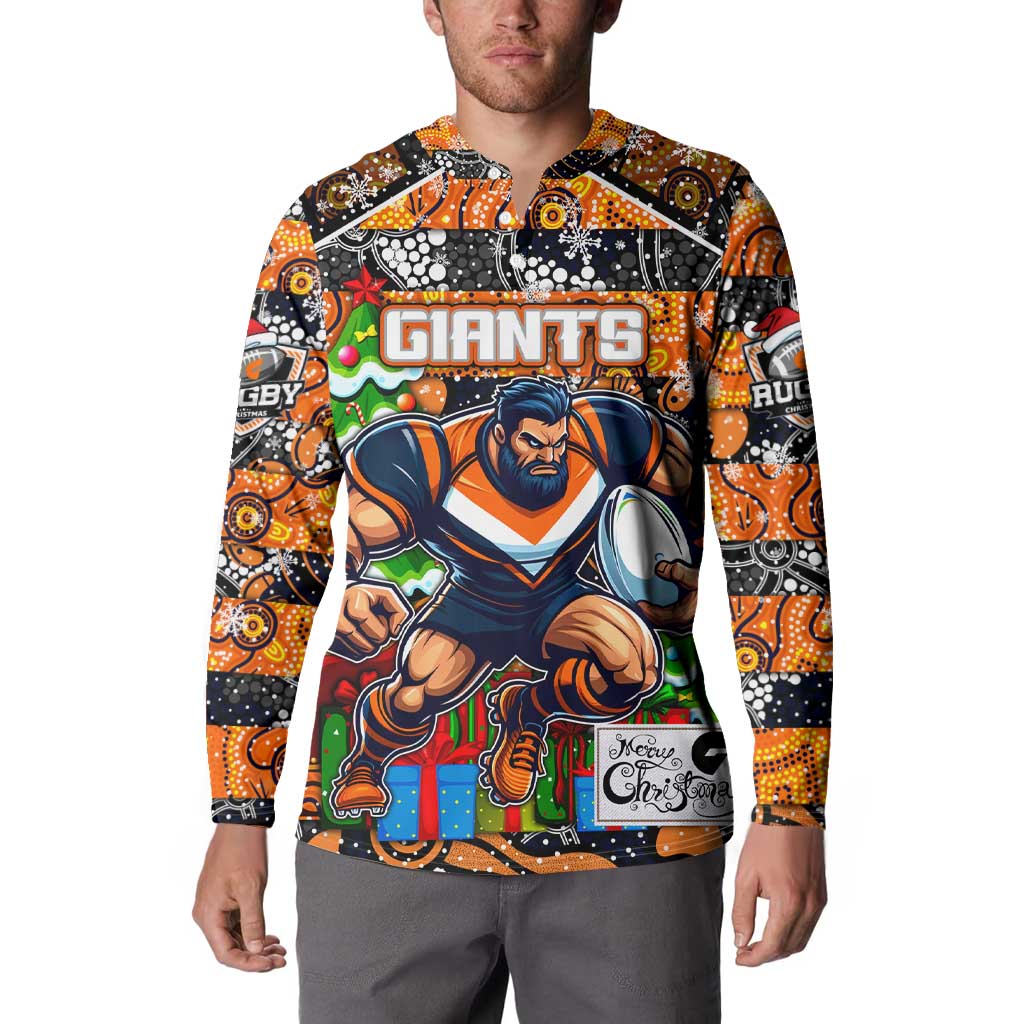 Custom Giants Rugby Merry Christmas Button Sweatshirt Indigenous Australian Art