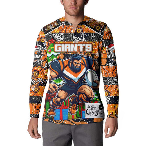 Custom Giants Rugby Merry Christmas Button Sweatshirt Indigenous Australian Art
