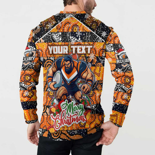 Custom Giants Rugby Merry Christmas Button Sweatshirt Indigenous Australian Art