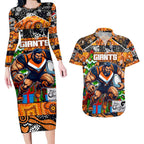 Custom Giants Rugby Merry Christmas Couples Matching Long Sleeve Bodycon Dress and Hawaiian Shirt Indigenous Australian Art