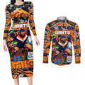Custom Giants Rugby Merry Christmas Couples Matching Long Sleeve Bodycon Dress and Long Sleeve Button Shirt Indigenous Australian Art