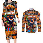 Custom Giants Rugby Merry Christmas Couples Matching Long Sleeve Bodycon Dress and Long Sleeve Button Shirt Indigenous Australian Art