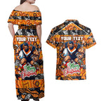 Custom Giants Rugby Merry Christmas Couples Matching Off Shoulder Maxi Dress and Hawaiian Shirt Indigenous Australian Art