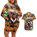 Custom Giants Rugby Merry Christmas Couples Matching Off Shoulder Short Dress and Hawaiian Shirt Indigenous Australian Art