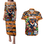 Custom Giants Rugby Merry Christmas Couples Matching Puletasi and Hawaiian Shirt Indigenous Australian Art