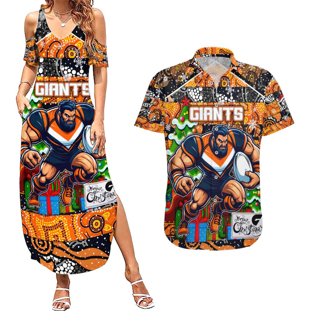 Custom Giants Rugby Merry Christmas Couples Matching Summer Maxi Dress and Hawaiian Shirt Indigenous Australian Art