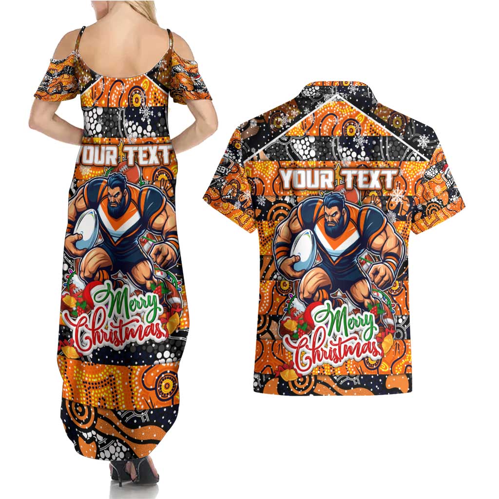 Custom Giants Rugby Merry Christmas Couples Matching Summer Maxi Dress and Hawaiian Shirt Indigenous Australian Art