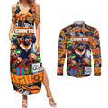 Custom Giants Rugby Merry Christmas Couples Matching Summer Maxi Dress and Long Sleeve Button Shirt Indigenous Australian Art