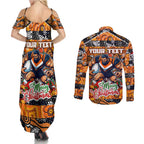 Custom Giants Rugby Merry Christmas Couples Matching Summer Maxi Dress and Long Sleeve Button Shirt Indigenous Australian Art