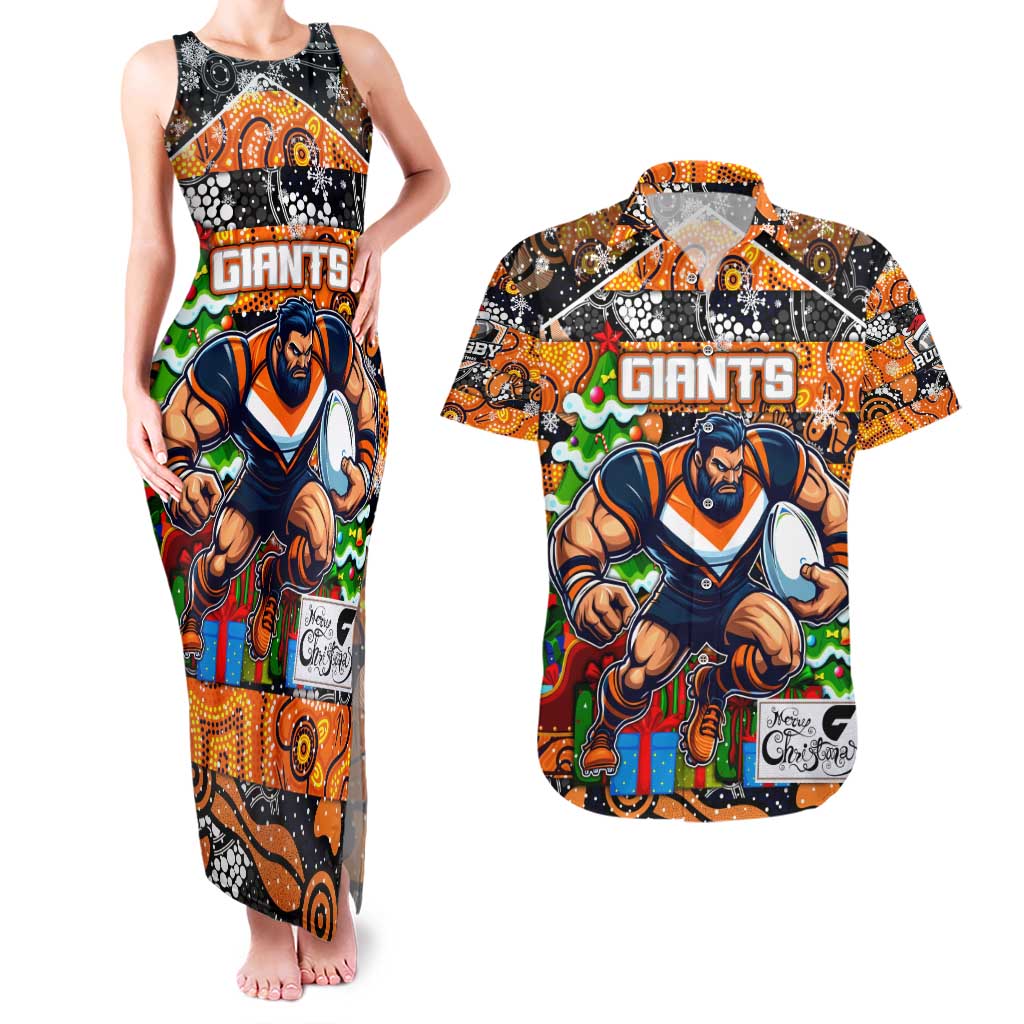 Custom Giants Rugby Merry Christmas Couples Matching Tank Maxi Dress and Hawaiian Shirt Indigenous Australian Art