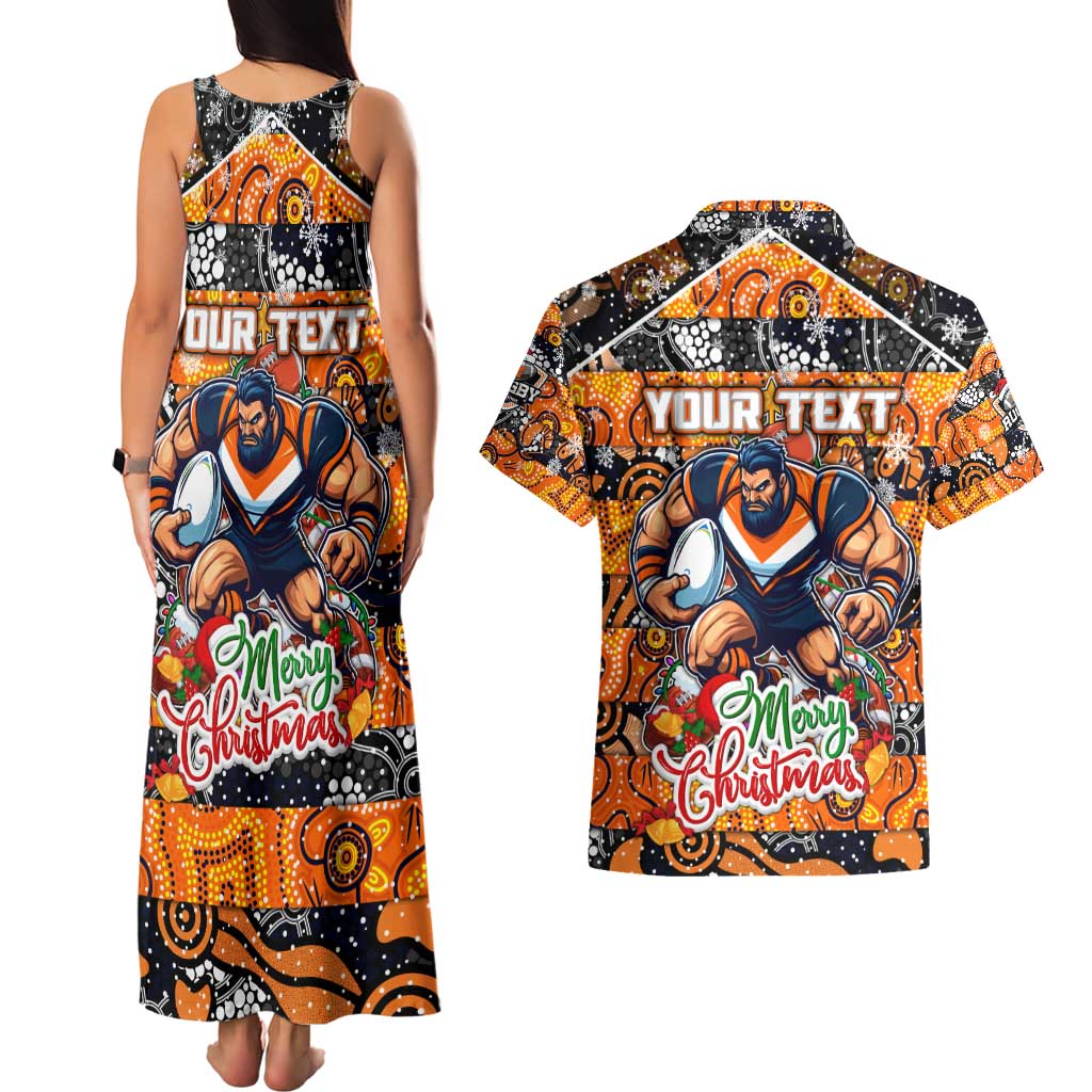 Custom Giants Rugby Merry Christmas Couples Matching Tank Maxi Dress and Hawaiian Shirt Indigenous Australian Art