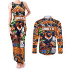 Custom Giants Rugby Merry Christmas Couples Matching Tank Maxi Dress and Long Sleeve Button Shirt Indigenous Australian Art
