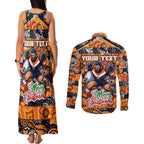 Custom Giants Rugby Merry Christmas Couples Matching Tank Maxi Dress and Long Sleeve Button Shirt Indigenous Australian Art