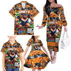 Custom Giants Rugby Merry Christmas Family Matching Off The Shoulder Long Sleeve Dress and Hawaiian Shirt Indigenous Australian Art