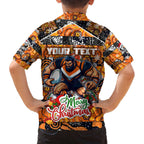 Custom Giants Rugby Merry Christmas Family Matching Off The Shoulder Long Sleeve Dress and Hawaiian Shirt Indigenous Australian Art