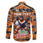 Custom Giants Rugby Merry Christmas Family Matching Off The Shoulder Long Sleeve Dress and Hawaiian Shirt Indigenous Australian Art