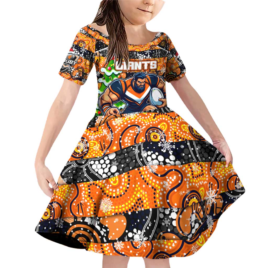 Custom Giants Rugby Merry Christmas Family Matching Off Shoulder Short Dress and Hawaiian Shirt Indigenous Australian Art