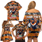 Custom Giants Rugby Merry Christmas Family Matching Off Shoulder Short Dress and Hawaiian Shirt Indigenous Australian Art