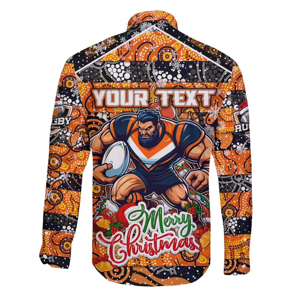 Custom Giants Rugby Merry Christmas Family Matching Off Shoulder Short Dress and Hawaiian Shirt Indigenous Australian Art