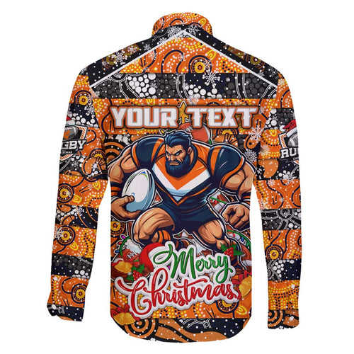 Custom Giants Rugby Merry Christmas Family Matching Off Shoulder Short Dress and Hawaiian Shirt Indigenous Australian Art