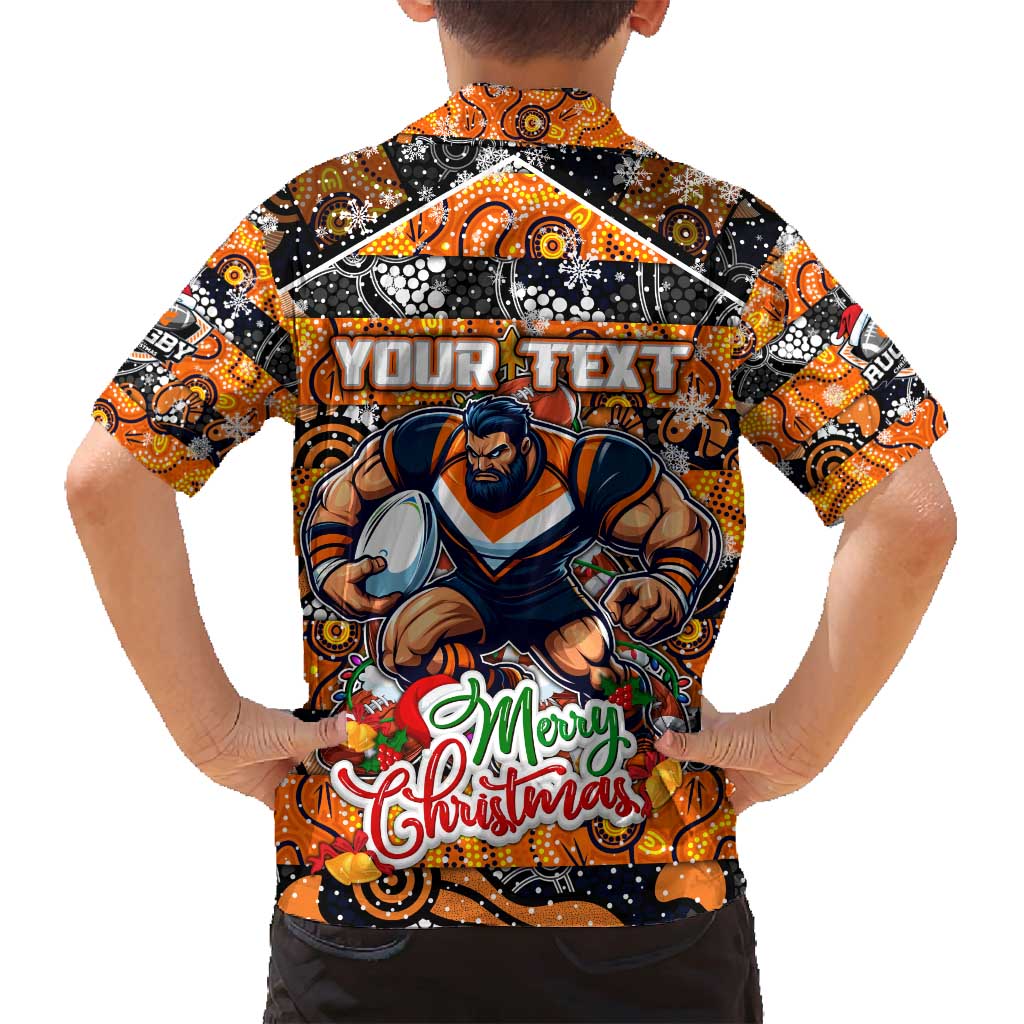 Custom Giants Rugby Merry Christmas Family Matching Puletasi and Hawaiian Shirt Indigenous Australian Art