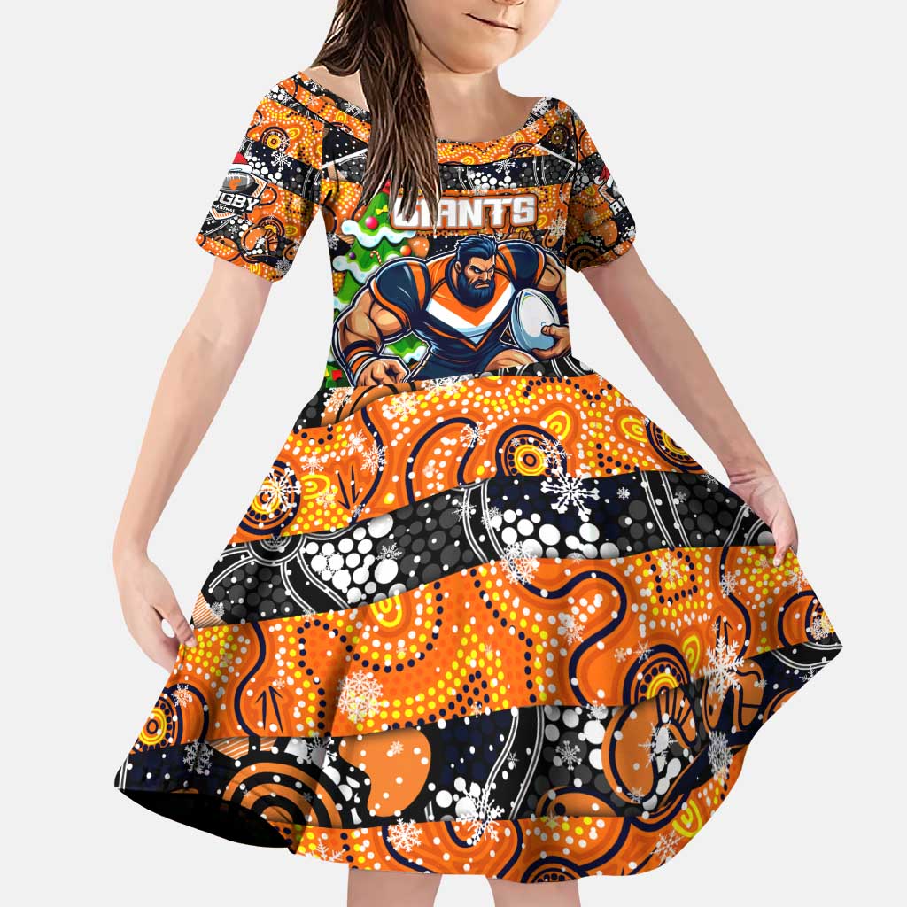 Custom Giants Rugby Merry Christmas Family Matching Puletasi and Hawaiian Shirt Indigenous Australian Art