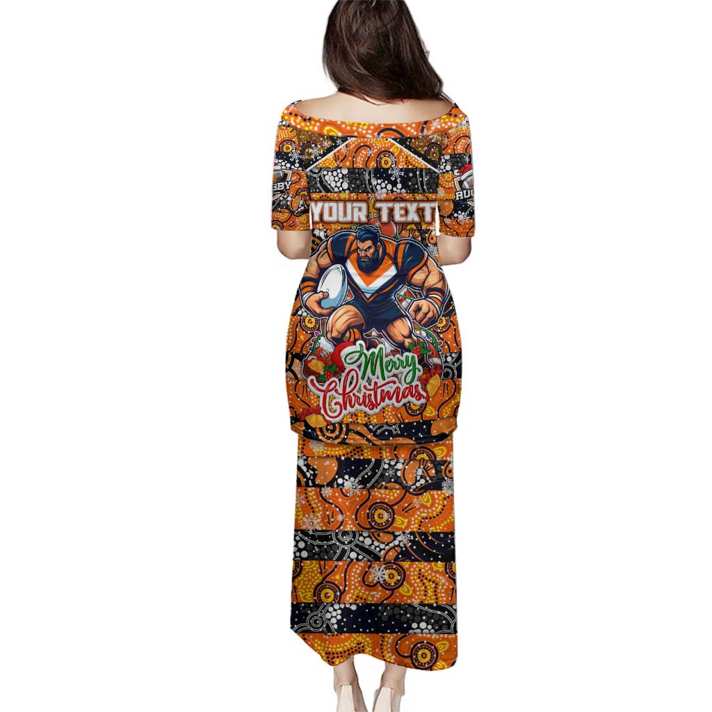 Custom Giants Rugby Merry Christmas Family Matching Puletasi and Hawaiian Shirt Indigenous Australian Art
