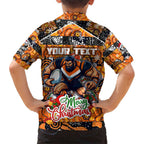 Custom Giants Rugby Merry Christmas Family Matching Short Sleeve Bodycon Dress and Hawaiian Shirt Indigenous Australian Art