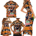 Custom Giants Rugby Merry Christmas Family Matching Short Sleeve Bodycon Dress and Hawaiian Shirt Indigenous Australian Art