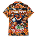 Custom Giants Rugby Merry Christmas Family Matching Short Sleeve Bodycon Dress and Hawaiian Shirt Indigenous Australian Art
