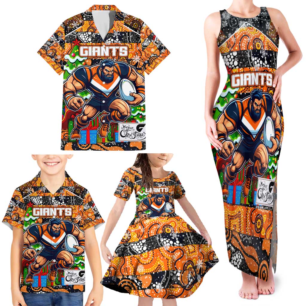 Custom Giants Rugby Merry Christmas Family Matching Tank Maxi Dress and Hawaiian Shirt Indigenous Australian Art