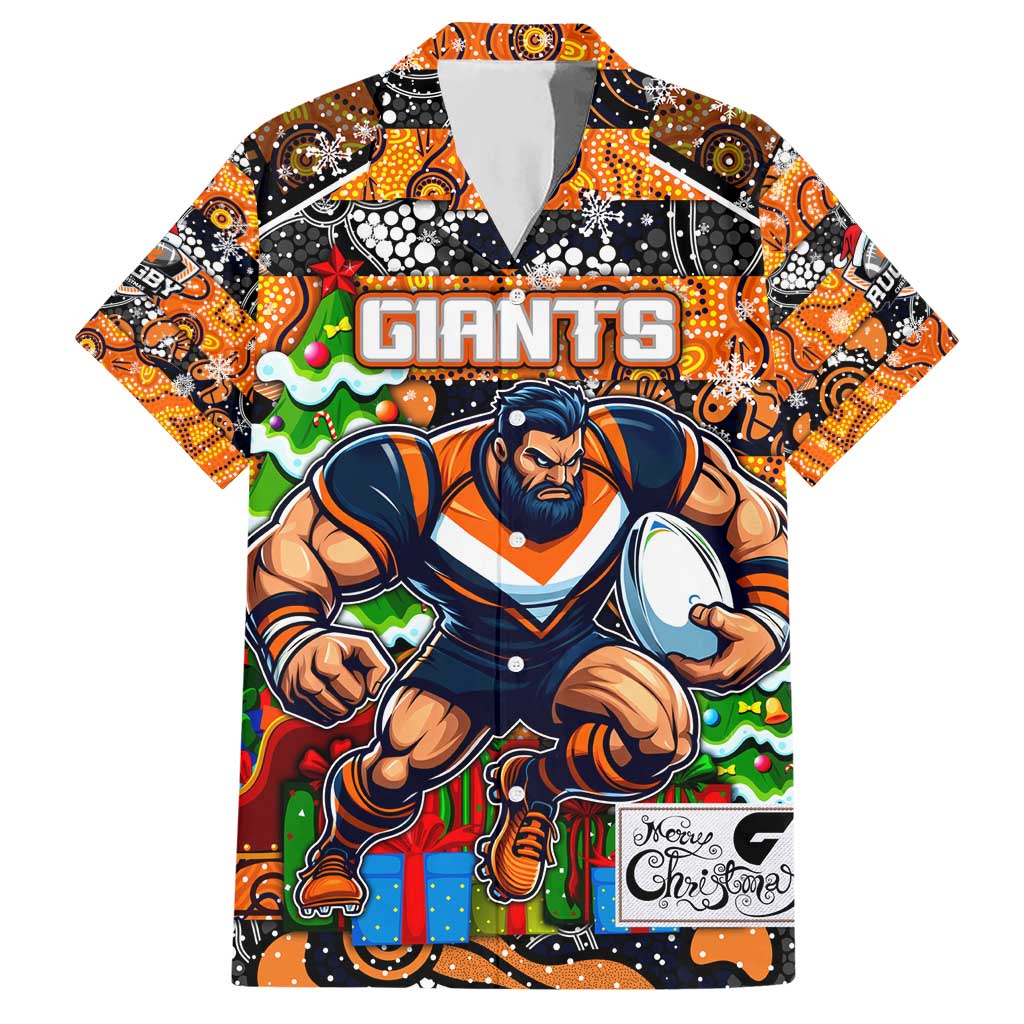 Custom Giants Rugby Merry Christmas Hawaiian Shirt Indigenous Australian Art