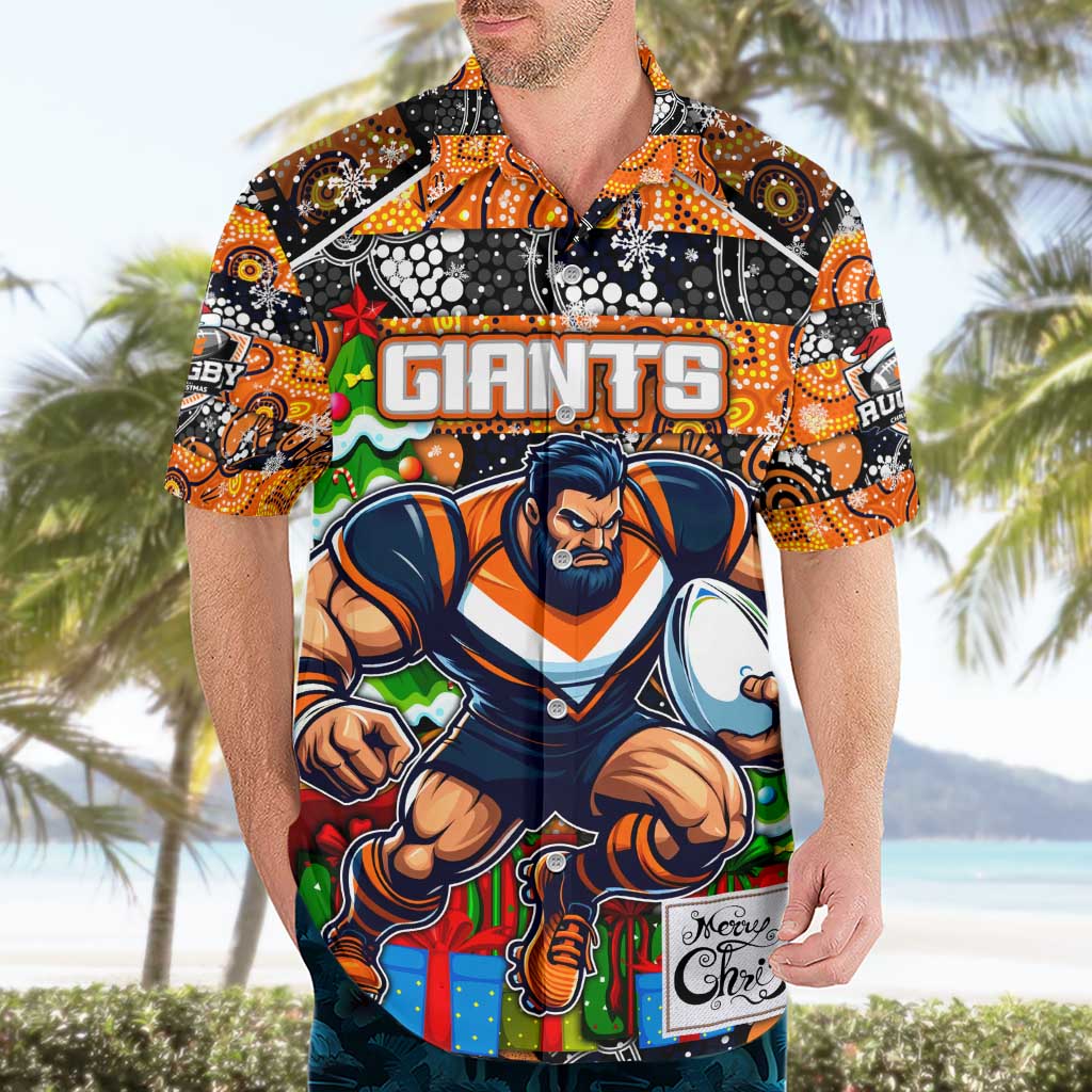 Custom Giants Rugby Merry Christmas Hawaiian Shirt Indigenous Australian Art